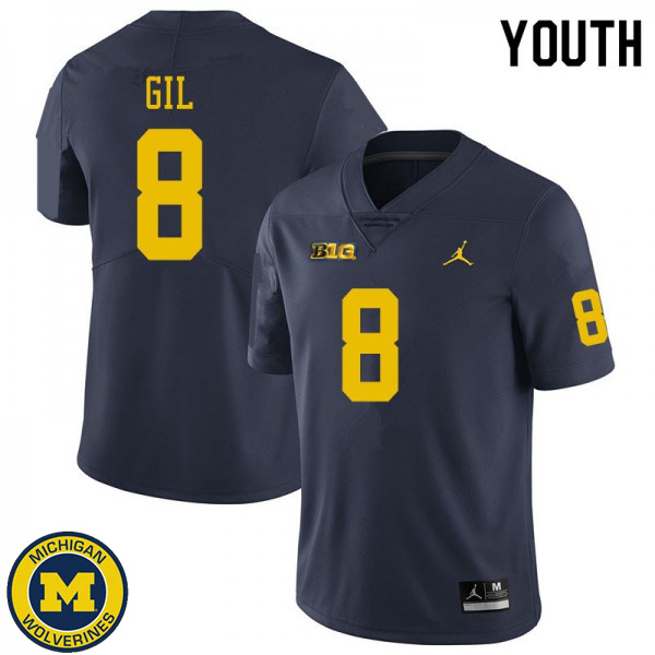 Youth University of Michigan #8 Devin Gil Navy High School Jersey